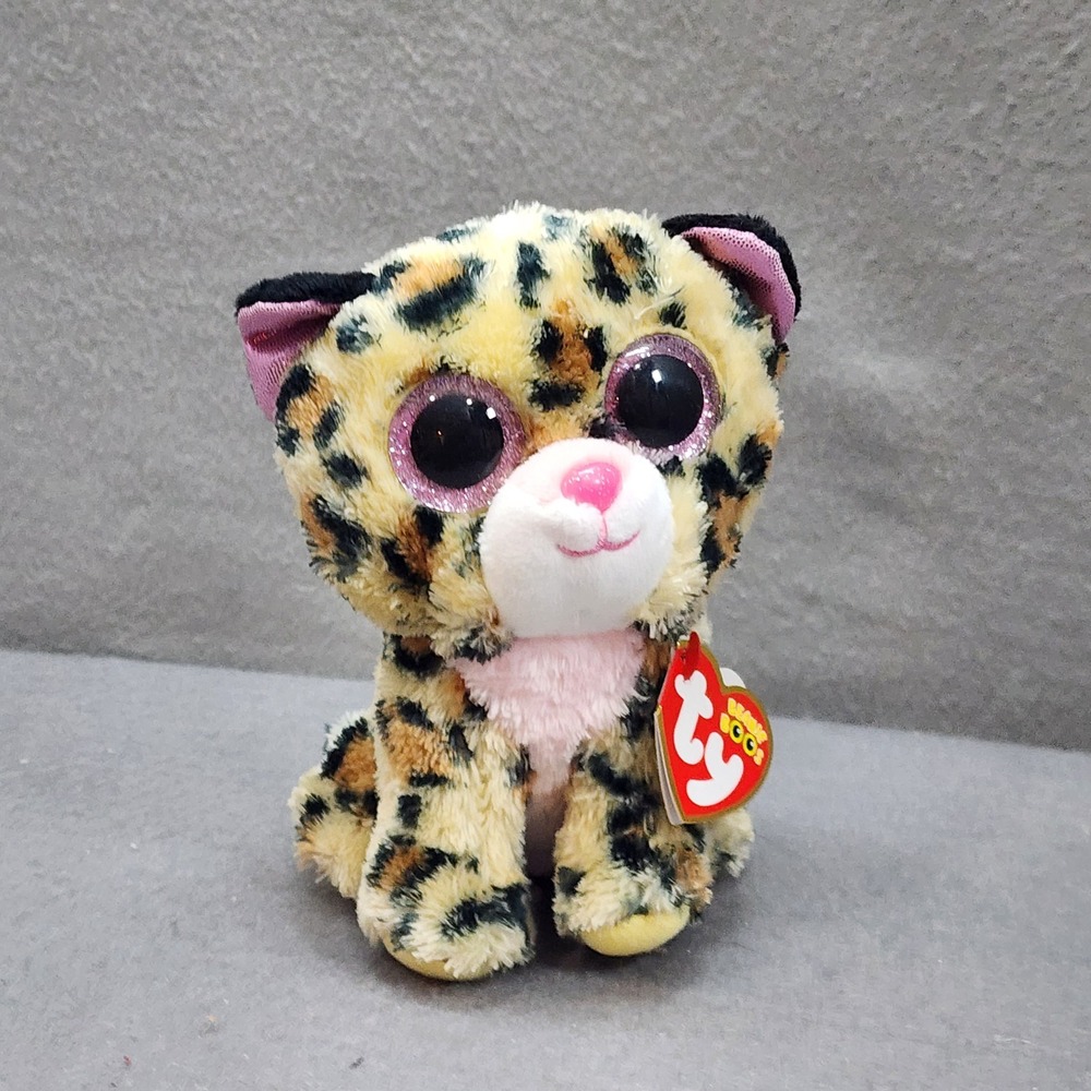 Ty Beanie Boos Leopard Speckles Tan Pink Glitter Eyes Plush Stuffed‎ Animal 6in